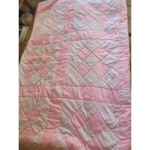 Handmade Pink & White Quilt King Bedspread Patchwork Cottage Prairie Core 111x93